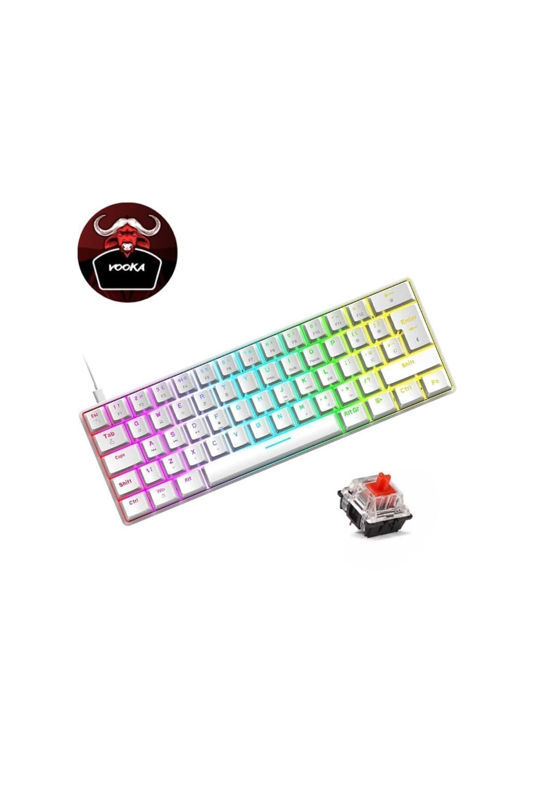 VOOKA Trol Red Switch Mini Rgb Oyun Klavyesi Gaming Mekanik 62 Tuşlu 18 Led Usb Type-c Kablosu Beyaz LCD - Fiyatı, Yorumları